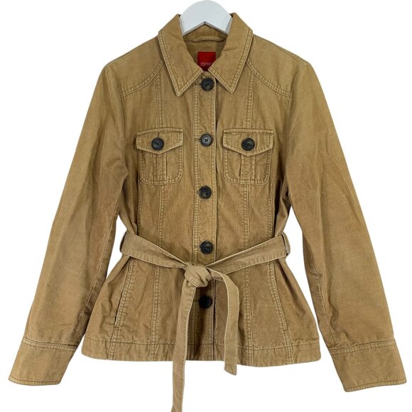 Esprit retro tan corduroy belted light weight elbow patches Jacket size 6 - Picture 1 of 13